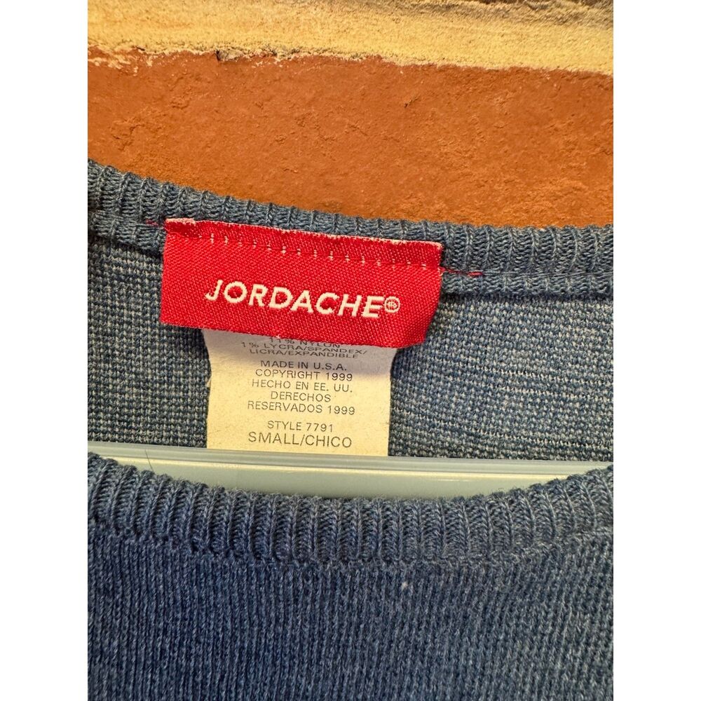 Jordache Blue Fitted Knit Top Y2K 3/4 Sleeve Small - Picture 2 of 5